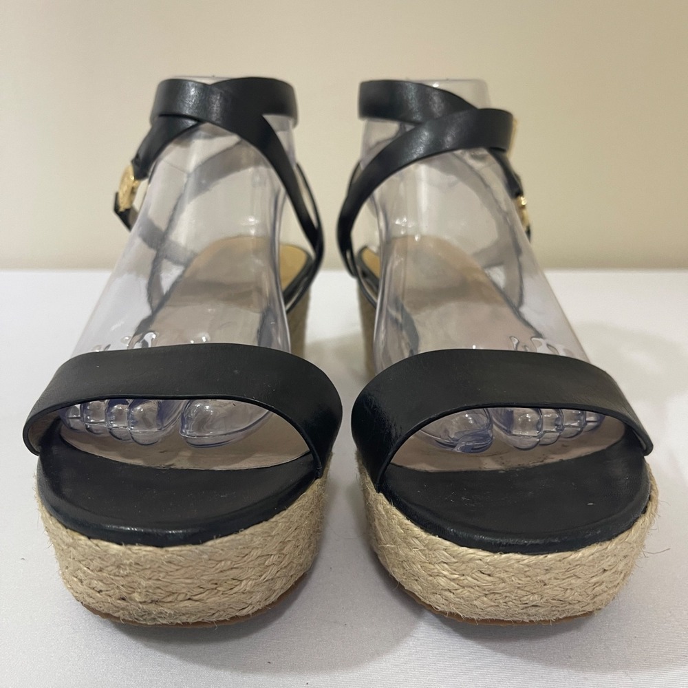 Michael Kors Sandals Womens 8.5M Jalita Black Leather Strappy Platform Wedge - Picture 5 of 11